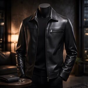 Men's Classic Black Leather Jacket Great Condition Like New